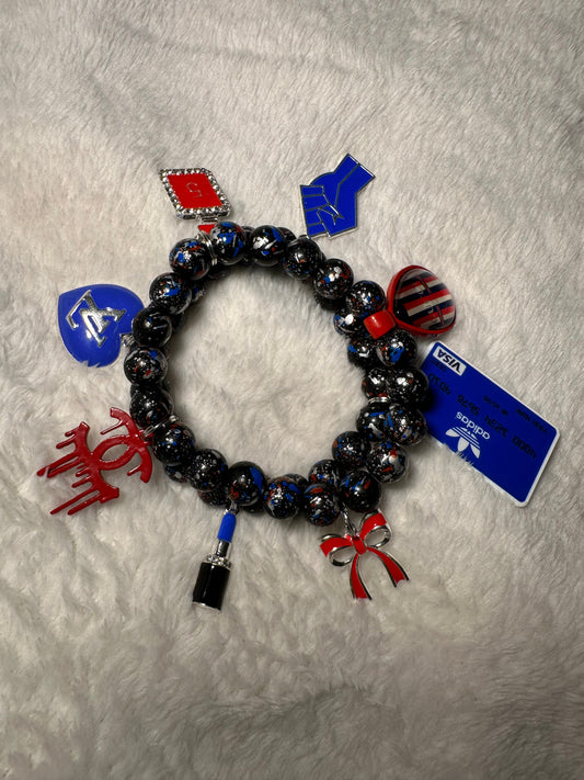 Red/Blue/Black 2-Piece Beaded Bracelet Set