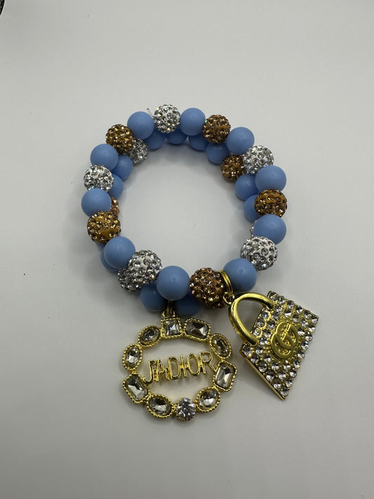 Light Blue and Tan Beaded Bracelet Set