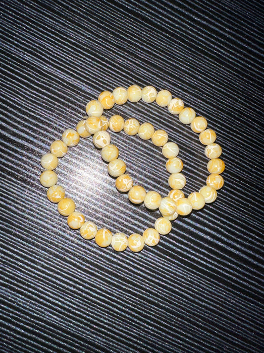 Yellow and White Beaded Bracelet