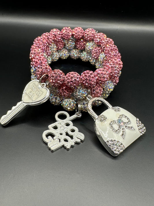 Pink and White Beaded Bracelet Set