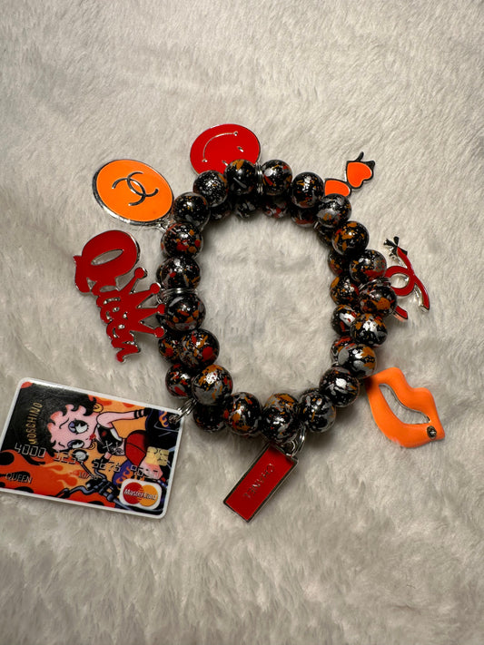 Red/Orange/Black 2-Piece Beaded Bracelet