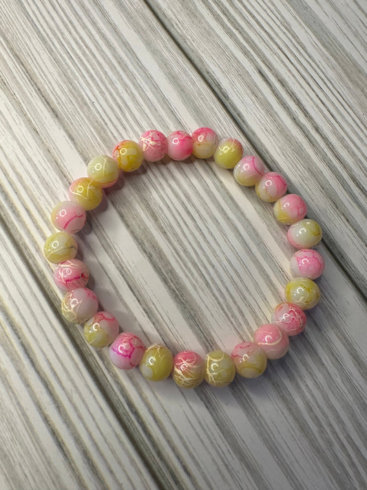 Pink and Yellow Marble Beaded Bracelet